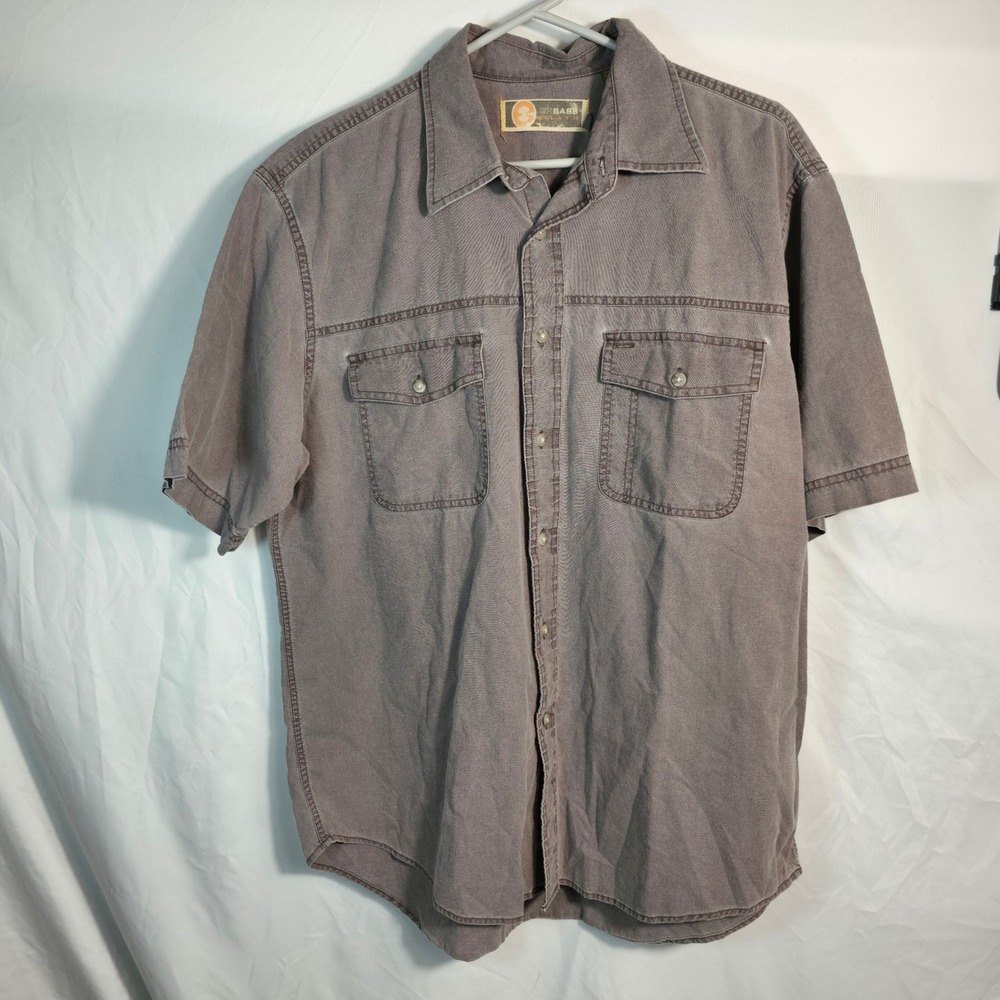GH Bass‎ Earth Button Down Shirt Mens Large Brown Excellent Short Sleeve Utility